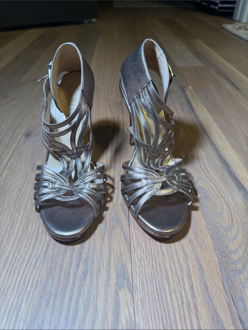 Cole Haan Metallic soft gold cage  Heels with Ankle Buckle